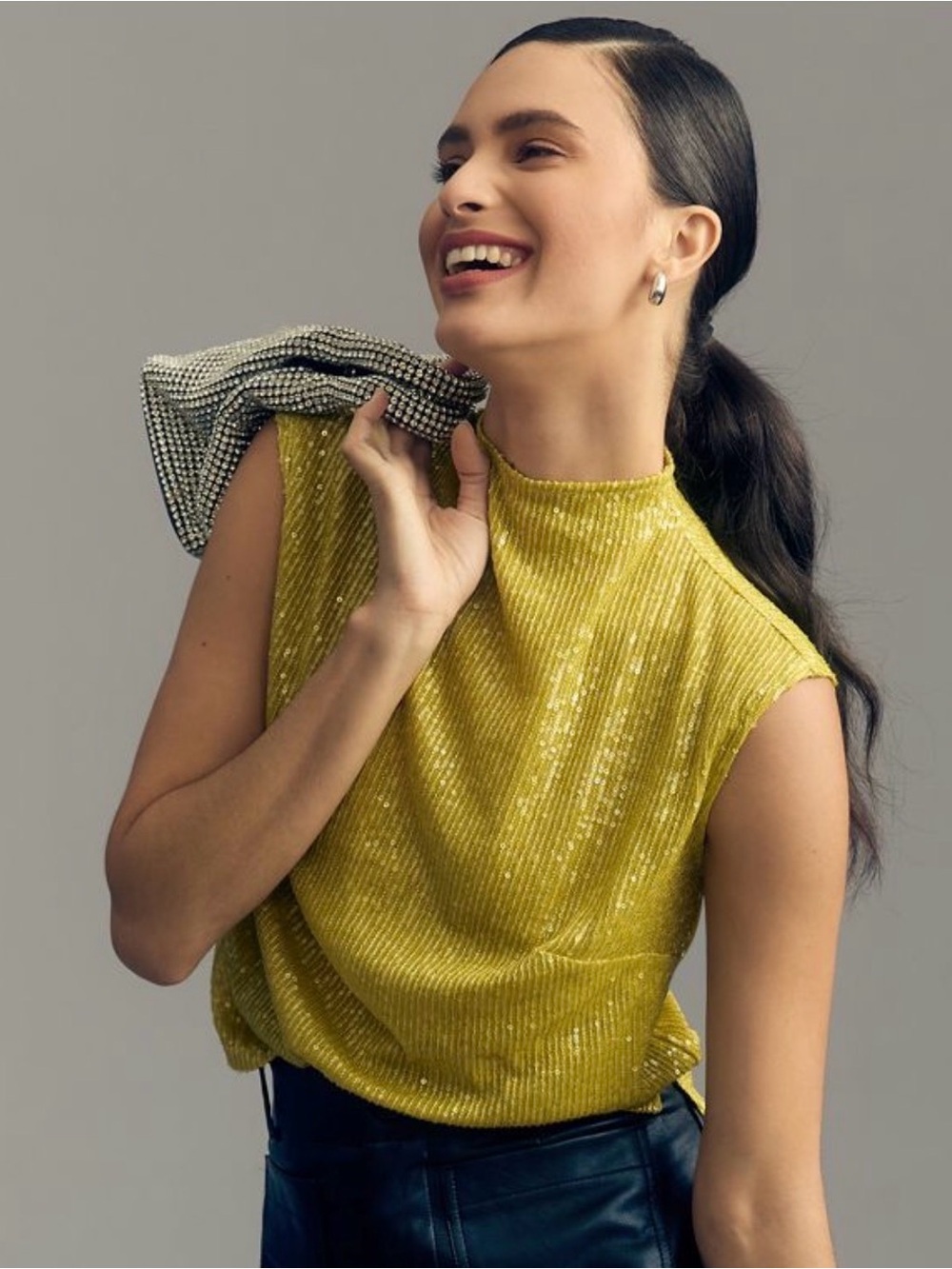 Anthropologie Sequin Ribbed Tank in Chartreuse